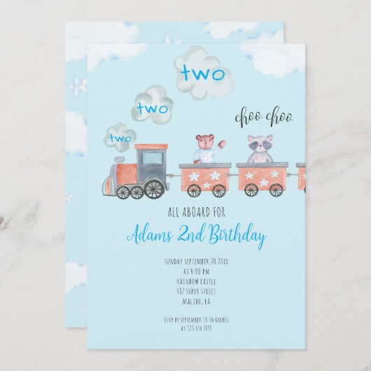Waterverf Trein Verjaardagsuitnodiging Kaart (Voorkant / Achterkant)