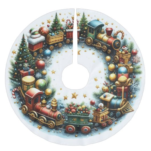 Waterverf treinen op White Christmas Kerstboom Rok (Voorkant)