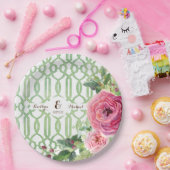 Waterverf Trellis Floral Roos Peony Vrijgezellenfe Papieren Bordje (Feest)