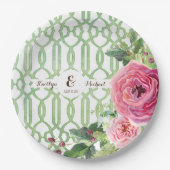 Waterverf Trellis Floral Roos Peony Vrijgezellenfe Papieren Bordje (Voorkant)