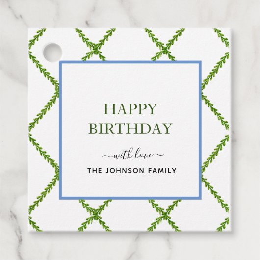 Waterverf trellis Happy Birthday gift labels (Voorkant)