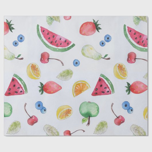 Waterverf Trend Tropische Zomer Vruchten Patroon Cadeaupapier (Vlak)