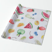 Waterverf Trend Tropische Zomer Vruchten Patroon Cadeaupapier (Uitgerold)