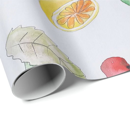Waterverf Trend Tropische Zomer Vruchten Patroon Cadeaupapier (Rol Hoek)