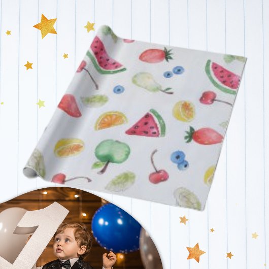 Waterverf Trend Tropische Zomer Vruchten Patroon Cadeaupapier