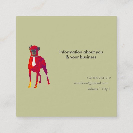 Waterverf Trendy Leuke Dierenhuisdieren Honden Kat Vierkante Visitekaartje (Achterkant)