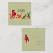 Waterverf Trendy Leuke Dierenhuisdieren Honden Kat Vierkante Visitekaartje (Voorkant / Achterkant)