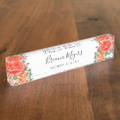 Waterverf Trendy Modern Floral Oranje Business Naambordje (Zijkant)