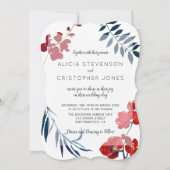 Waterverf trendy rode en marinebloem bruiloft kaart (Voorkant)