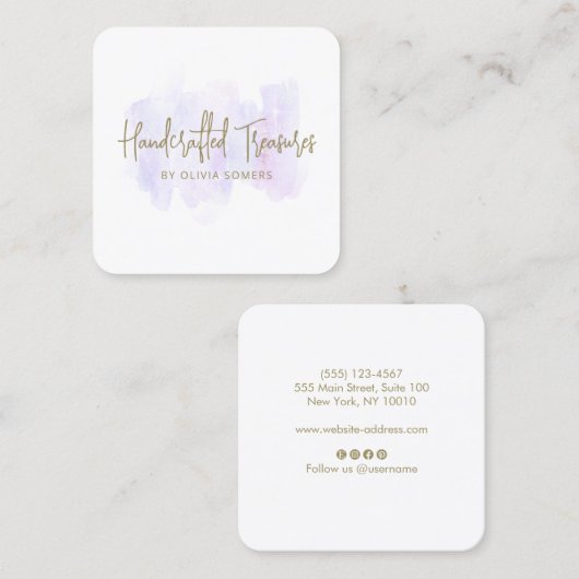 Waterverf Trendy Script Lavender Vierkante Visitekaartje (Voorkant / Achterkant)