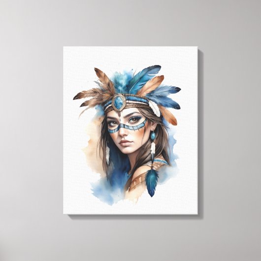 Waterverf Tribal Beauty: Spirit of Bohemian Art Canvas Afdruk (Voorkant)