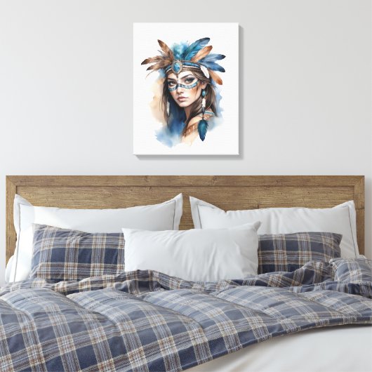 Waterverf Tribal Beauty: Spirit of Bohemian Art Canvas Afdruk (Insitu (Slaapkamer))