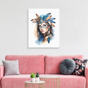 Waterverf Tribal Beauty: Spirit of Bohemian Art Canvas Afdruk