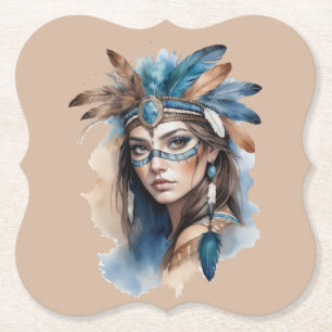 Waterverf Tribal Beauty: Spirit of Bohemian Art Kartonnen Onderzetters