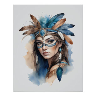Waterverf Tribal Beauty: Spirit of Bohemian Art Perfect Poster