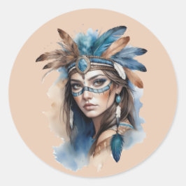 Waterverf Tribal Beauty: Spirit of Bohemian Art Ronde Sticker