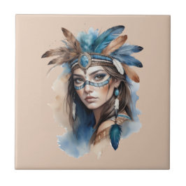 Waterverf Tribal Beauty: Spirit of Bohemian Art Tegeltje