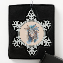 Waterverf Tribal Beauty: Spirit of Bohemian Art Tin Sneeuwvlok Ornament