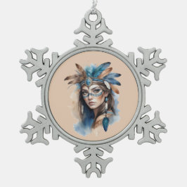 Waterverf Tribal Beauty: Spirit of Bohemian Art Tin Sneeuwvlok Ornament