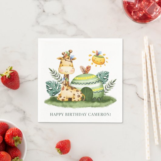 Waterverf Tribal Giraffe Safari Verjaardagsfeest Servet (Insitu)