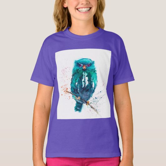 Waterverf Tribal Owl Girl's T-shirt (Voorkant)
