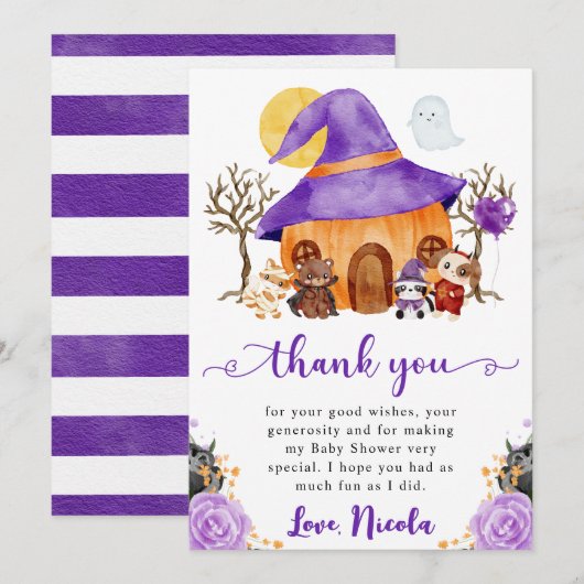 Waterverf Trick or treat Halloween Baby shower Bedankkaart (Voorkant / Achterkant)