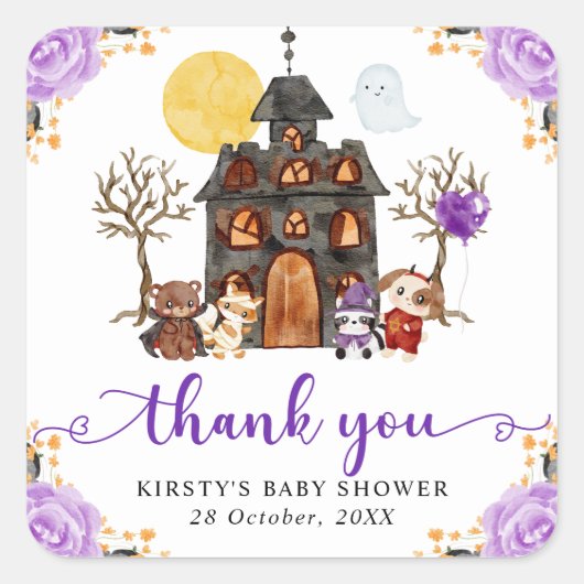 Waterverf Trick or treat Halloween Baby shower Sq Vierkante Sticker (Voorkant)
