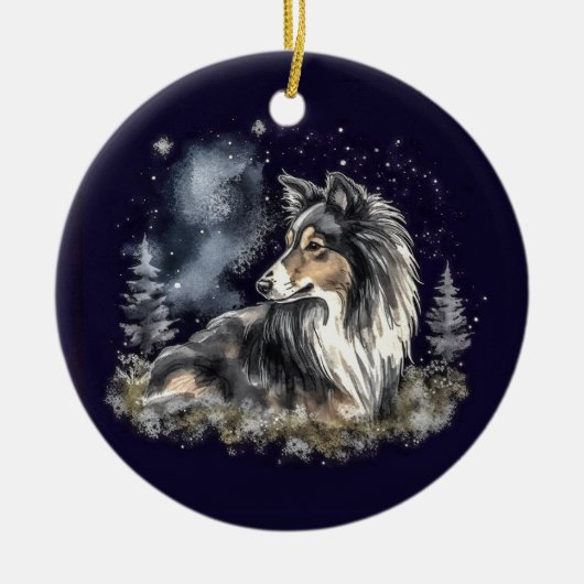 Waterverf Tricolor Sheltie Kerstmis Keramisch Ornament (Voorkant)