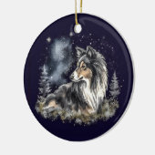 Waterverf Tricolor Sheltie Kerstmis Keramisch Ornament (Links)