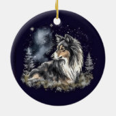 Waterverf Tricolor Sheltie Kerstmis Keramisch Ornament (Achterkant)