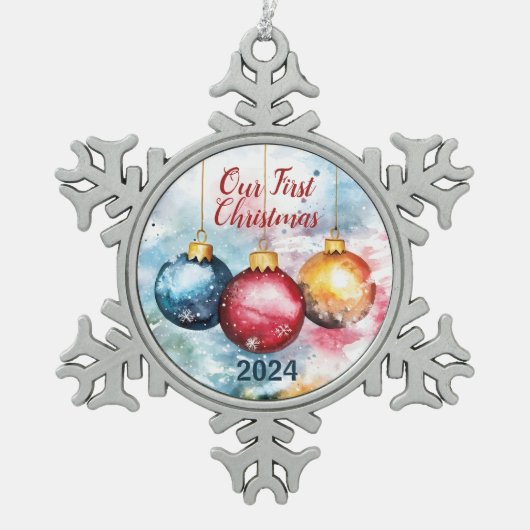 Waterverf Trio van kerstballen Ornament (Voorkant)