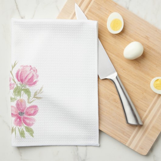 Waterverf Triple Pink Blooms Theedoek (Quarter Fold)