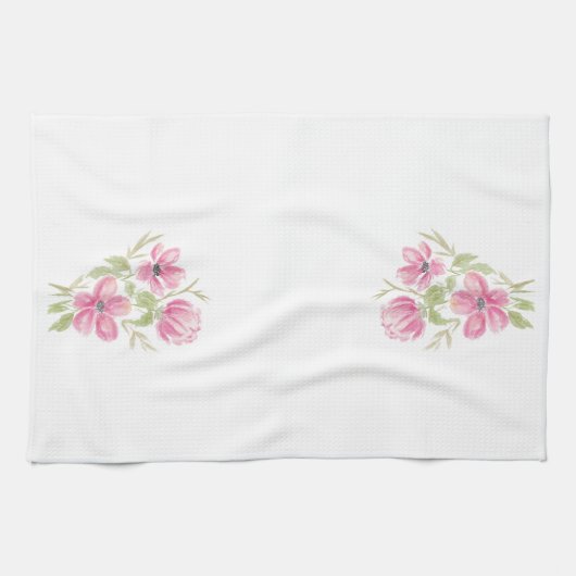 Waterverf Triple Pink Blooms Theedoek (Horizontaal)