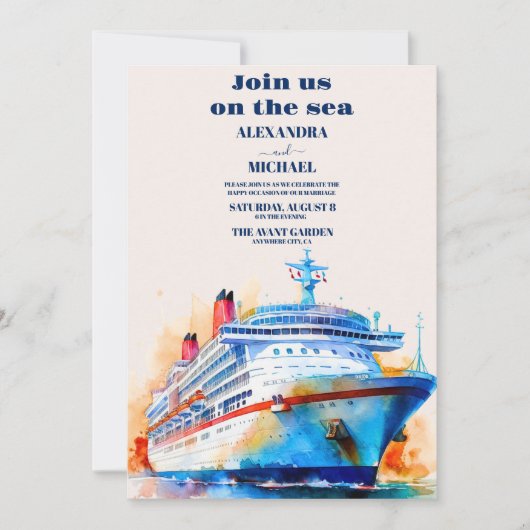 Waterverf tropen zeegezicht strand cruise bruiloft kaart (Voorkant)