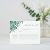 Waterverf Tropica Monstera Palm Leaf Recipcard Feestdagenkaart (Staand voorkant)