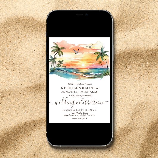 Waterverf Tropical Beach Alles in één bruiloft Kaart