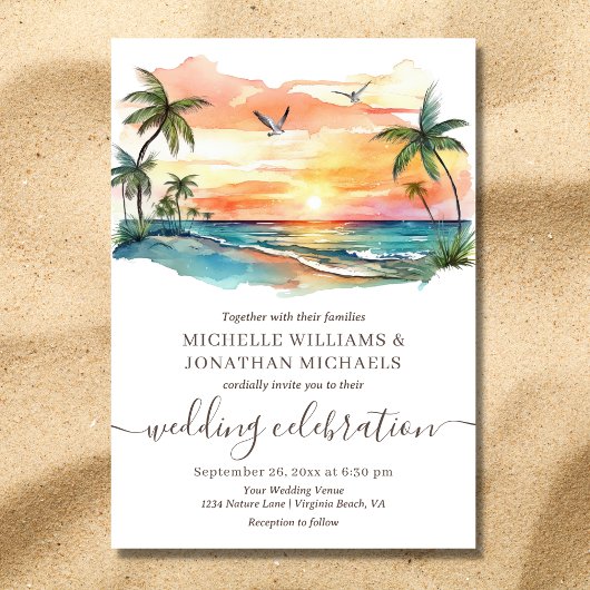 Waterverf Tropical Beach Alles in één bruiloft Kaart