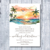 Waterverf Tropical Beach Alles in één bruiloft Kaart