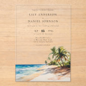 Waterverf Tropical Beach Bestemming Bruiloft Acryl Uitnodigingen (Voorkant)