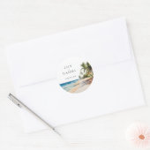 Waterverf Tropical Beach Bestemming Bruiloft Ronde Sticker (Envelop)