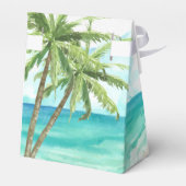 Waterverf Tropical Beach en Palm Trees Bruiloft Bedankdoosjes (Achterkant)