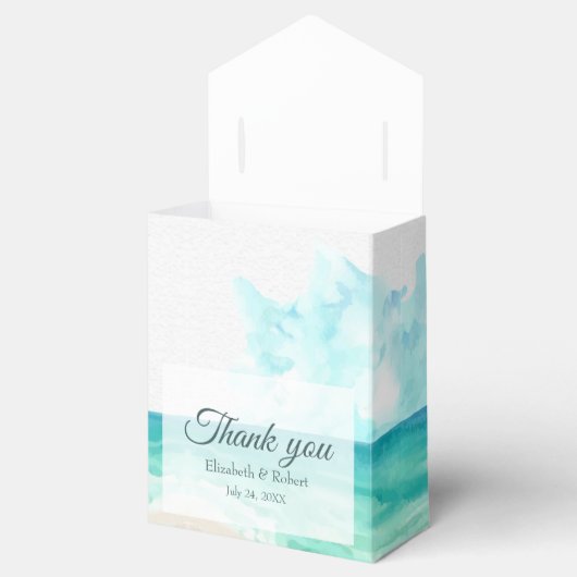 Waterverf Tropical Beach en Palm Trees Bruiloft Bedankdoosjes (Geopend)