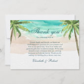 Waterverf Tropical Beach en Palm Trees Bruiloft Bedankkaart (Achterkant)