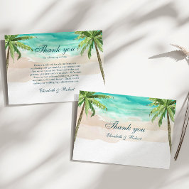 Waterverf Tropical Beach en Palm Trees Bruiloft Bedankkaart