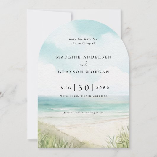 Waterverf Tropical Beach Foto Bewaar de datum Kaart (Voorkant)