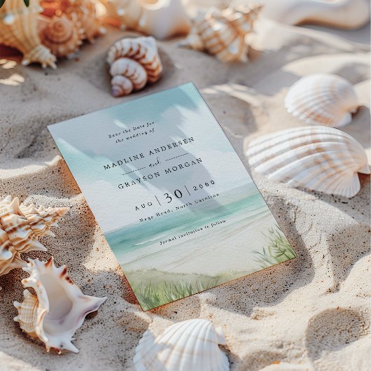 Waterverf Tropical Beach Foto Bewaar de datum Kaart