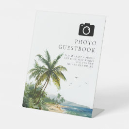 Waterverf Tropical Beach Foto Gastenboek Bruiloft Reclamebord Met Voetstuk
