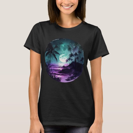 Waterverf Tropical Beach Night T-shirt (Voorkant)