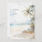 Waterverf Tropical Beach Palm Trees Bruiloft Kaart (Voorkant)