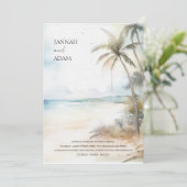 Waterverf Tropical Beach Palm Trees Bruiloft Kaart (Staand voorkant)